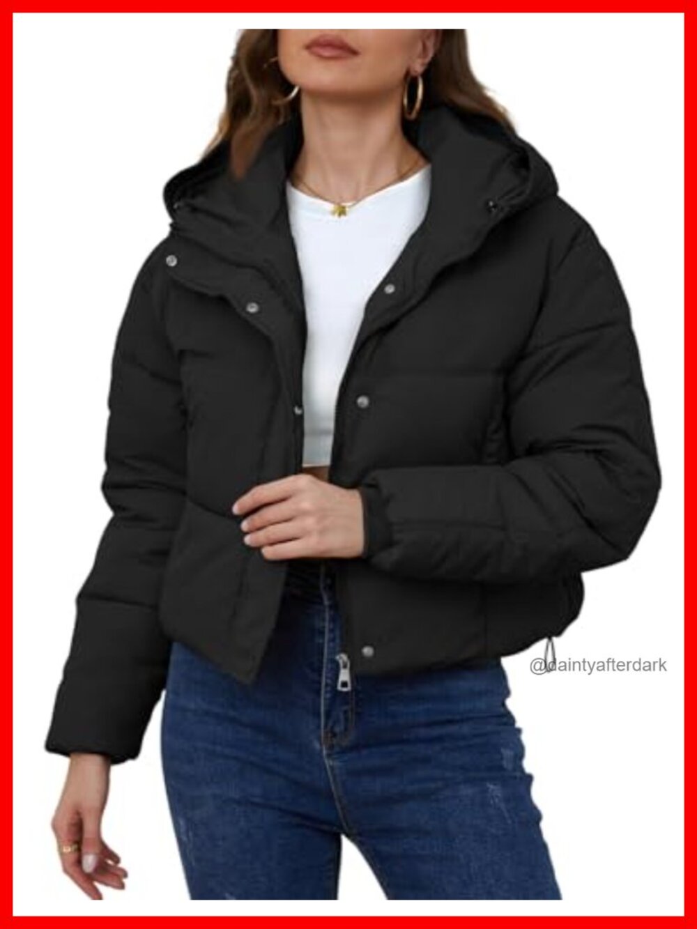 Women's Cropped Hooded Puffer Jacket Warm Winter Coat Oversized